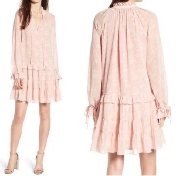 Rebecca Minkoff Dress Dyan Drop Waist Pink White Floral Ruffles Womens X Small - Picture 15 of 15